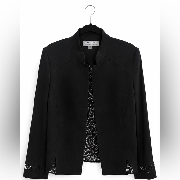 Tahari Arthur S. Levine Lace-Back Blazer | Black | Size 12 - Picture 4 of 8